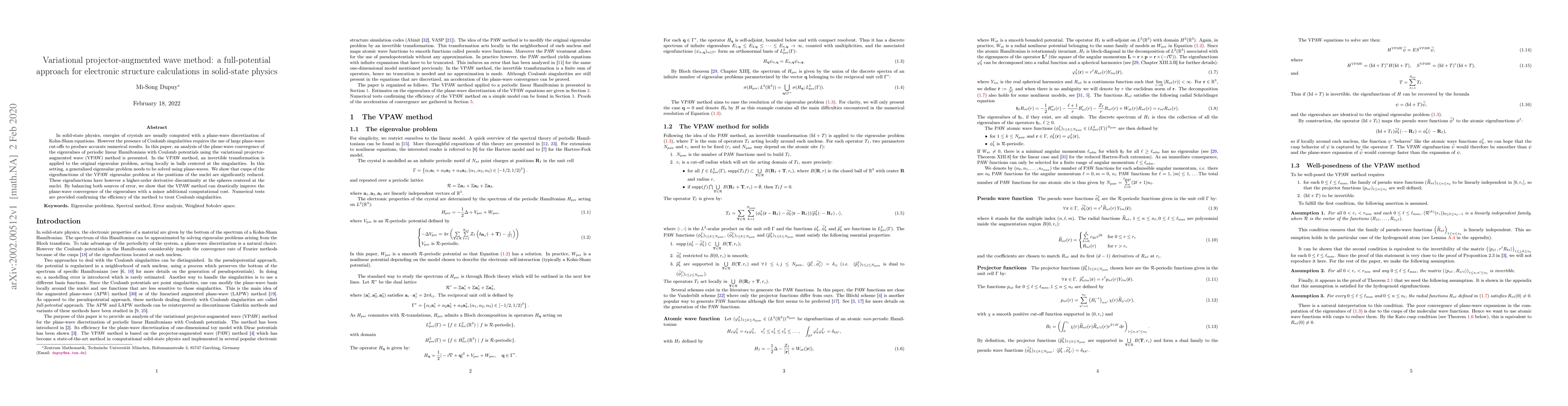 Thumbnail for Variational projector-augmented wave method: a full-potential approach
  for electronic structure calculations in solid-state physics