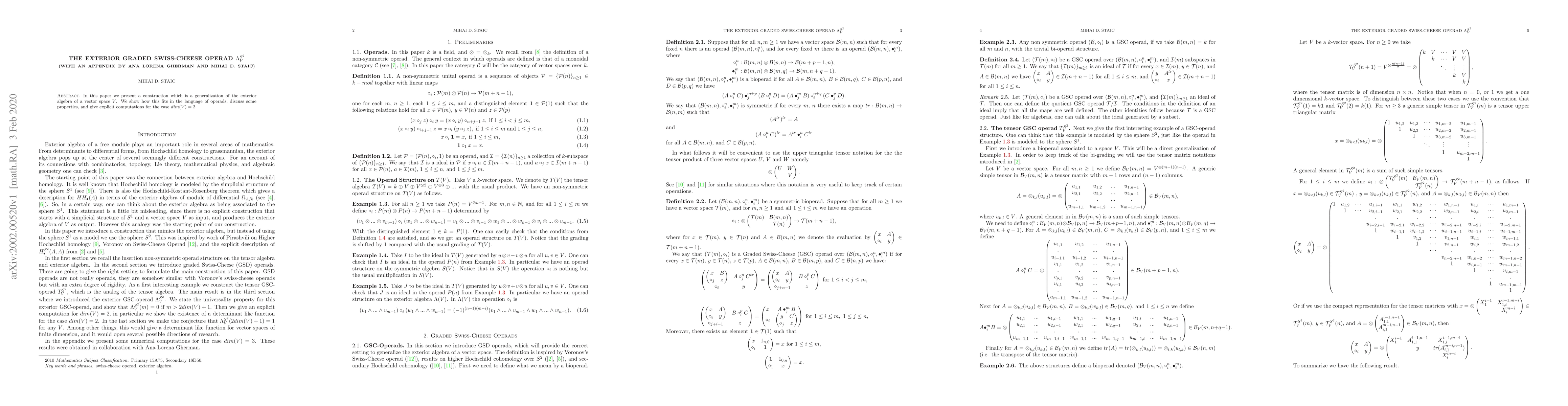 Thumbnail for The Exterior Graded Swiss-Cheese Operad ${\Lambda}^{S^2}_V$ (with an
  appendix by Ana Lorena Gherman and Mihai D. Staic)