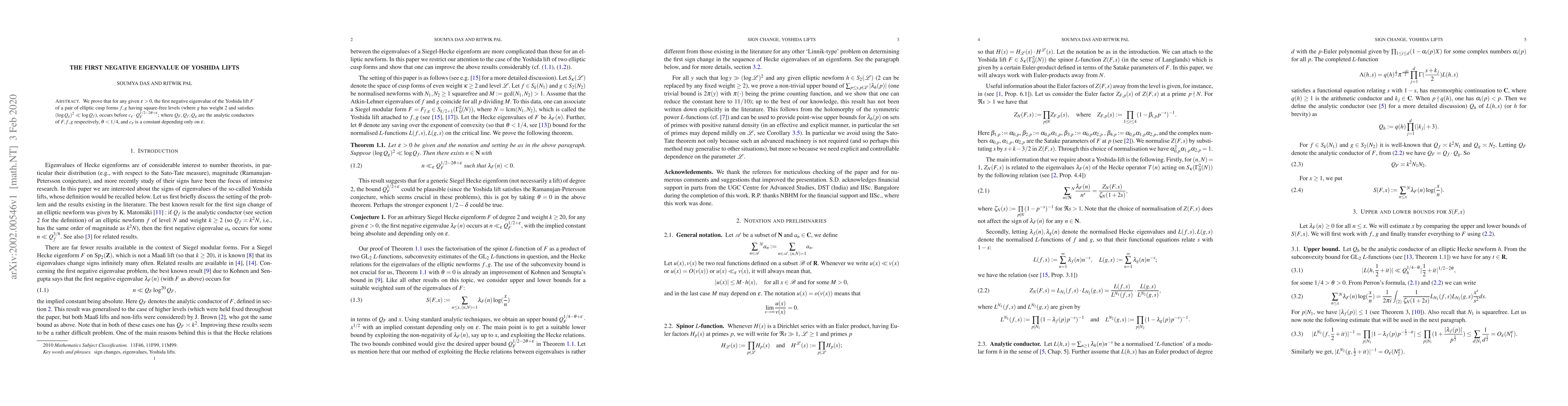 Thumbnail for The first negative eigenvalue of Yoshida lifts