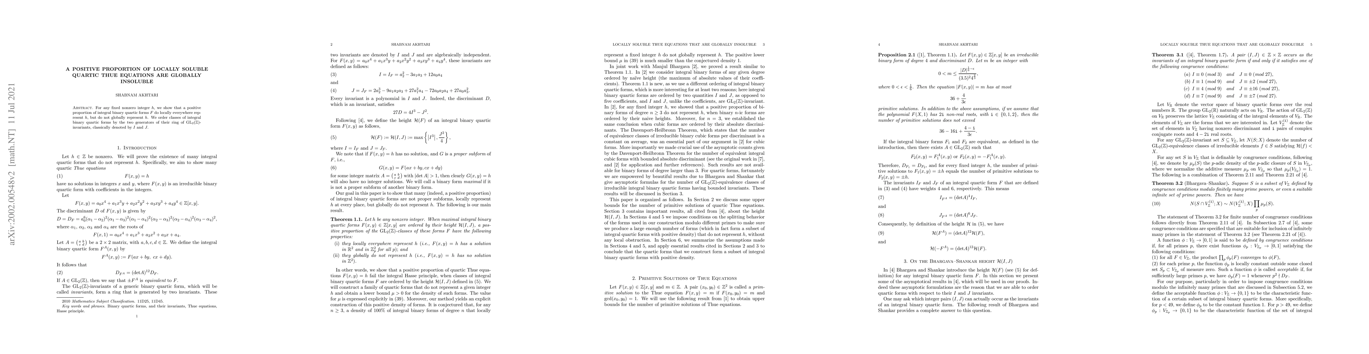 Thumbnail for A positive proportion of locally soluble quartic Thue equations are
  globally insoluble