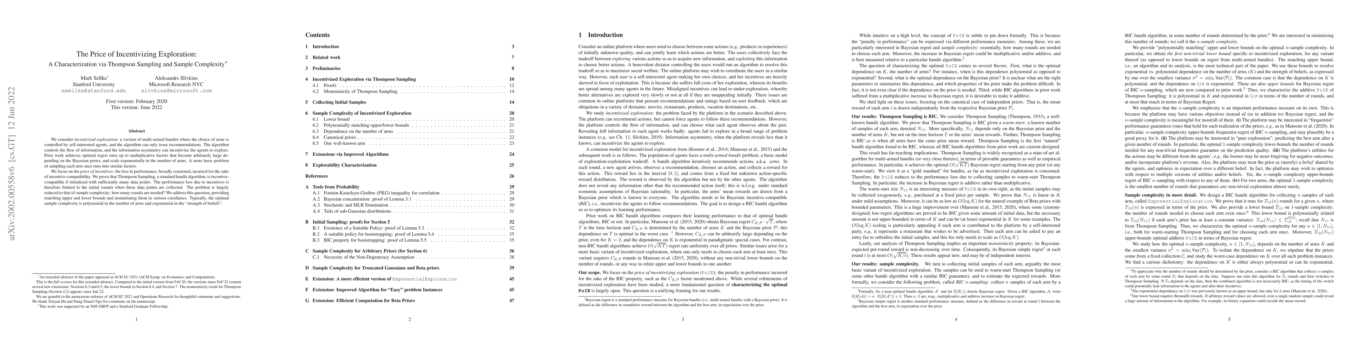 Thumbnail for The Price of Incentivizing Exploration: A Characterization via Thompson
  Sampling and Sample Complexity