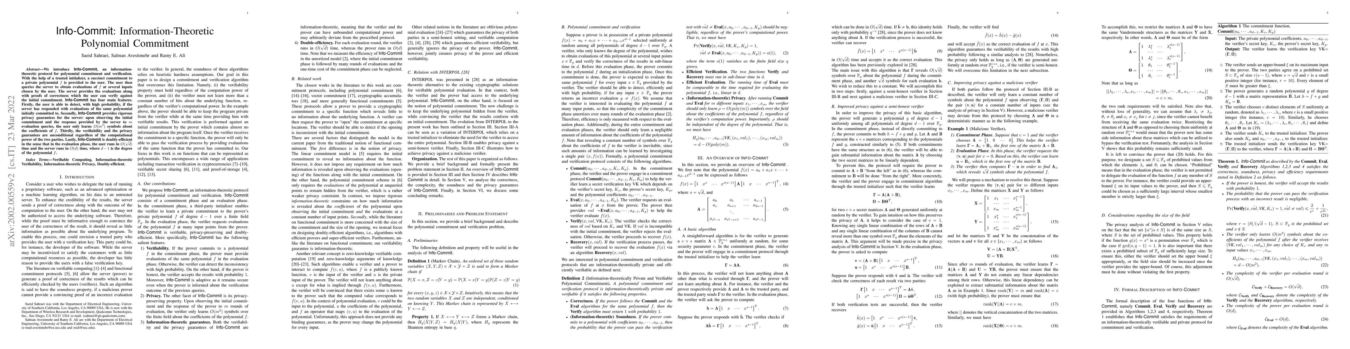 Thumbnail for Info-Commit: Information-Theoretic Polynomial Commitment