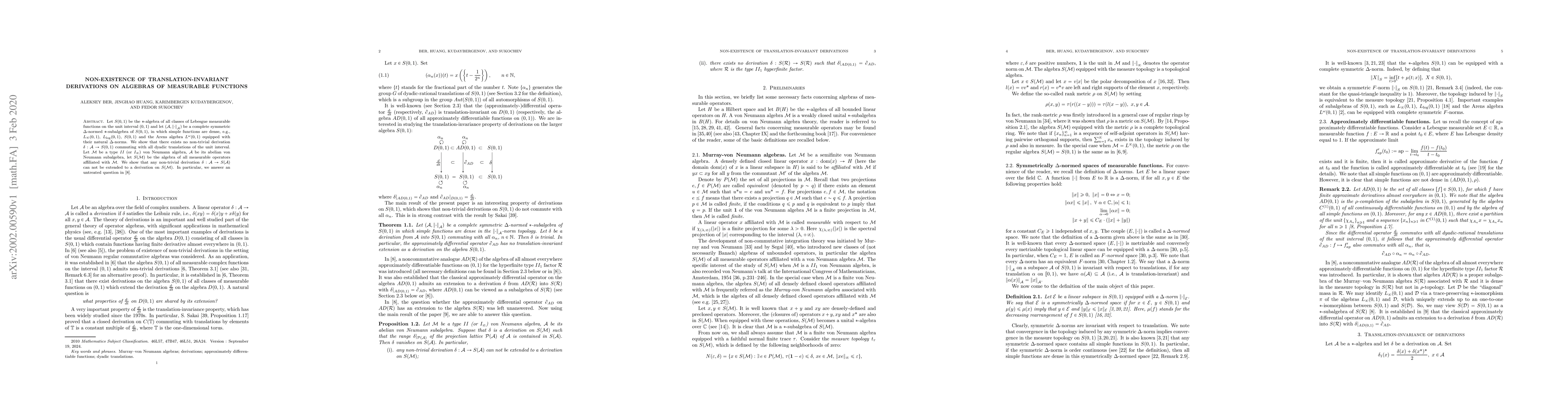 Thumbnail for Non-existence of translation-invariant derivations on algebras of
  measurable functions