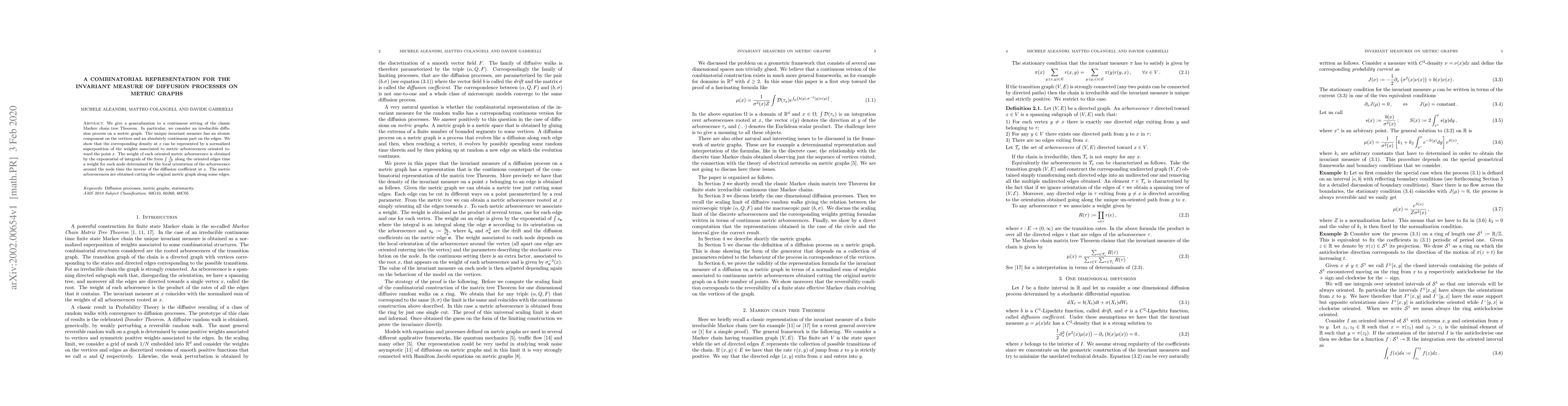 Thumbnail for A combinatorial representation for the invariant measure of diffusion
  processes on metric graphs