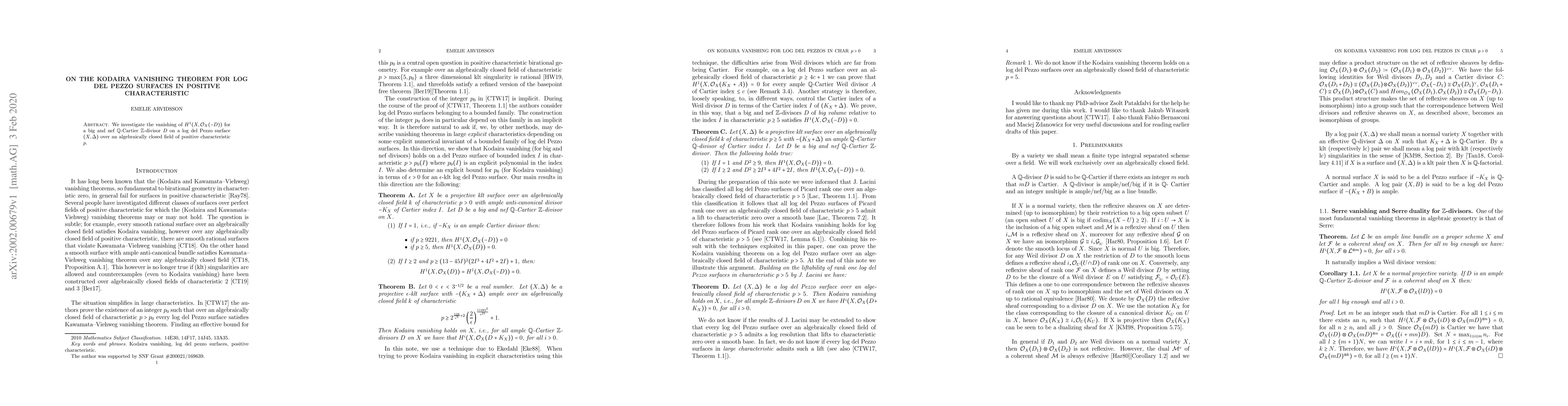 Thumbnail for On the Kodaira vanishing theorem for log del Pezzo surfaces in positive
  characteristic