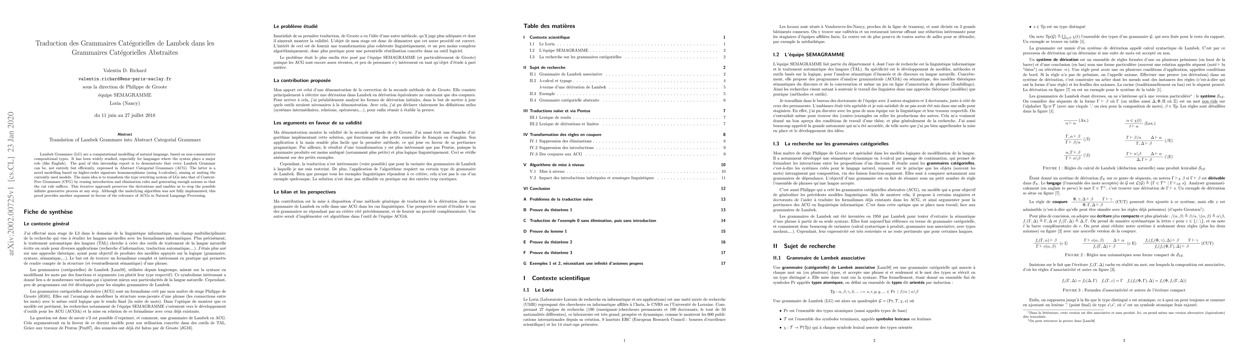 Thumbnail for Traduction des Grammaires Cat\'egorielles de Lambek dans les Grammaires
  Cat\'egorielles Abstraites