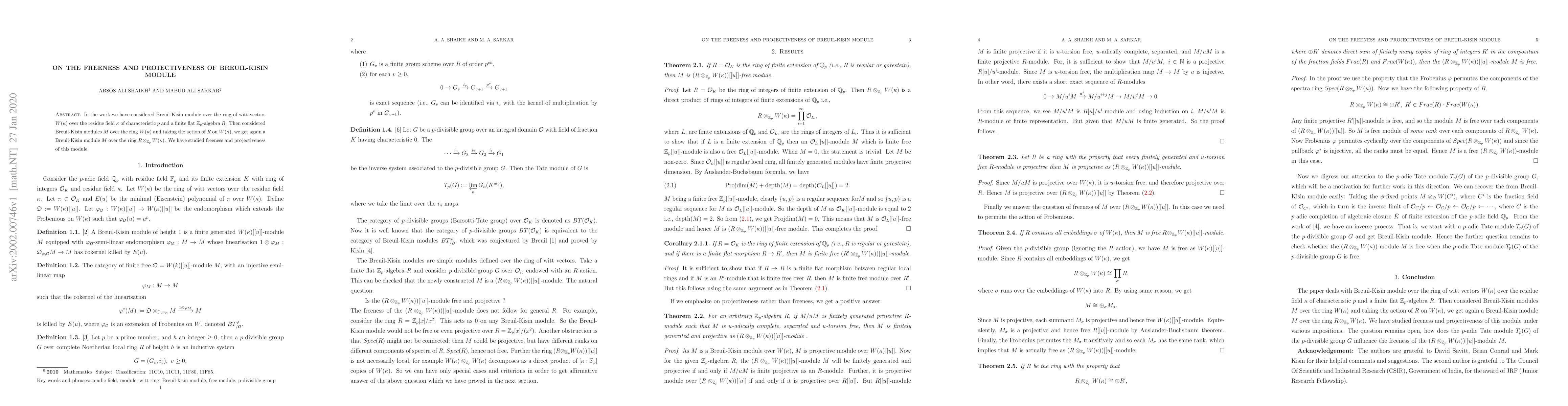 Thumbnail for On the freeness and projectiveness of Breuil-Kisin module