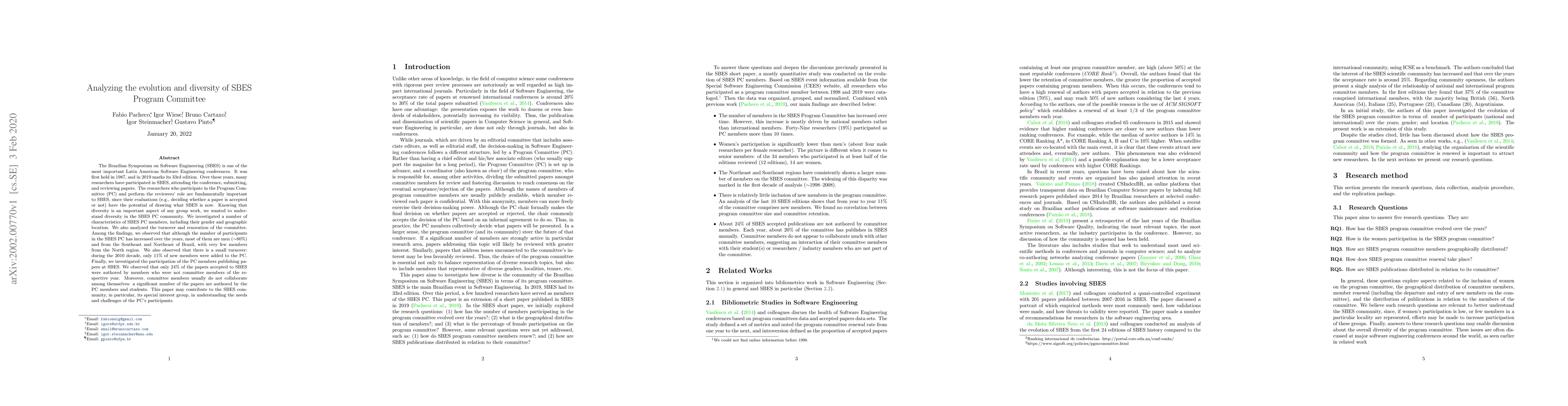 Thumbnail for Analyzing the evolution and diversity of SBES Program Committee