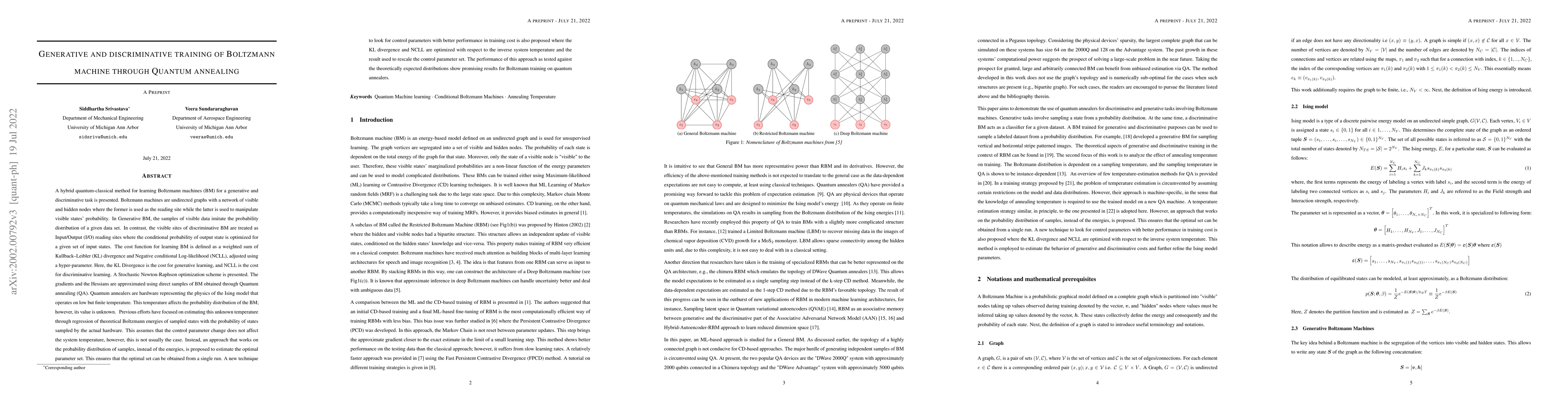 Thumbnail for Generative and discriminative training of Boltzmann machine through
  Quantum annealing