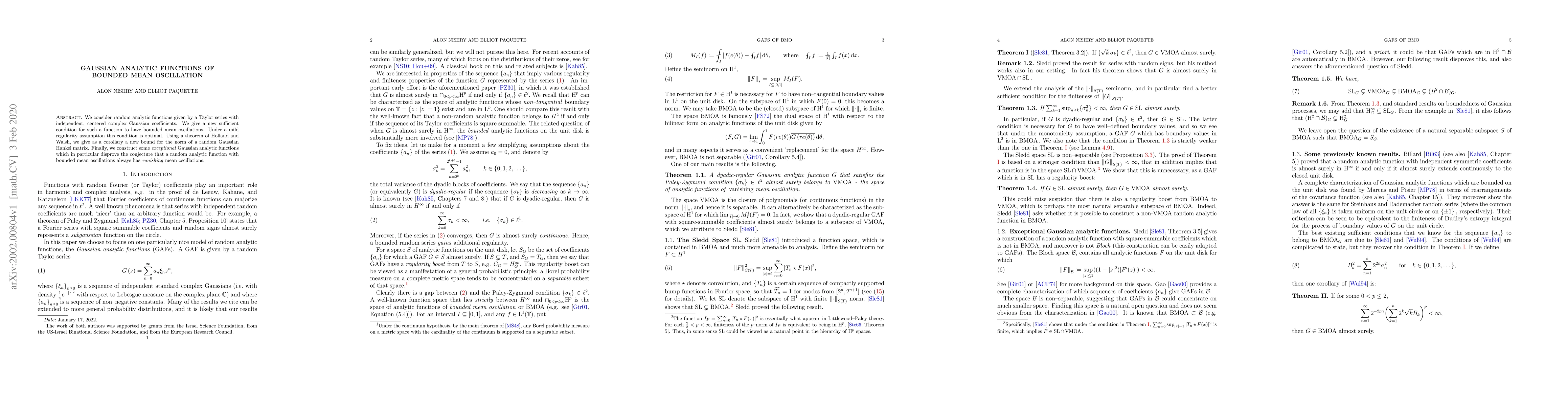 Thumbnail for Gaussian analytic functions of bounded mean oscillation