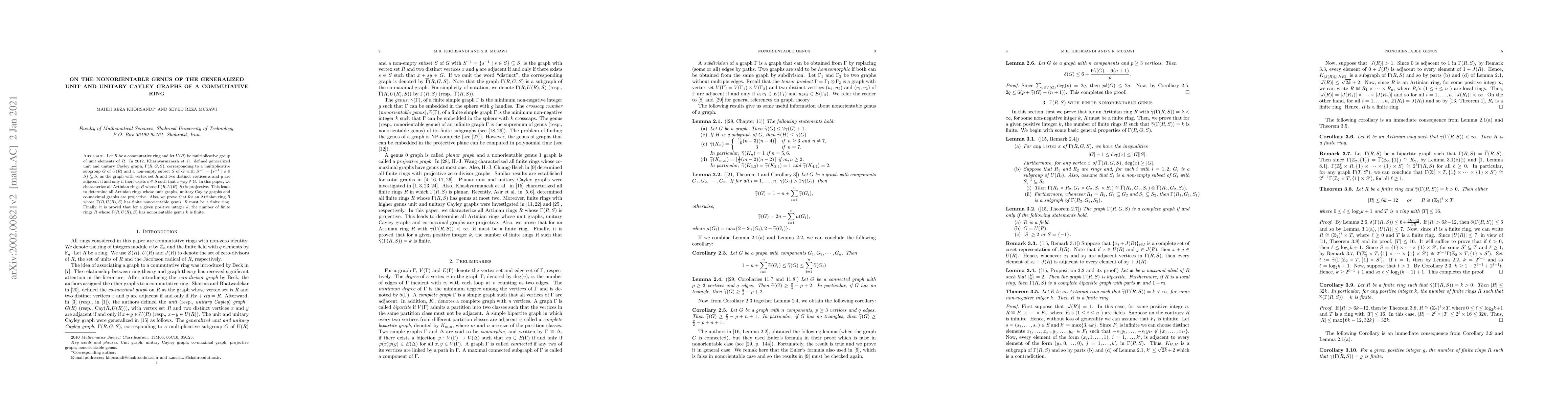 Thumbnail for On the nonorientable genus of the generalized unit and unitary Cayley
  graphs of a commutative ring