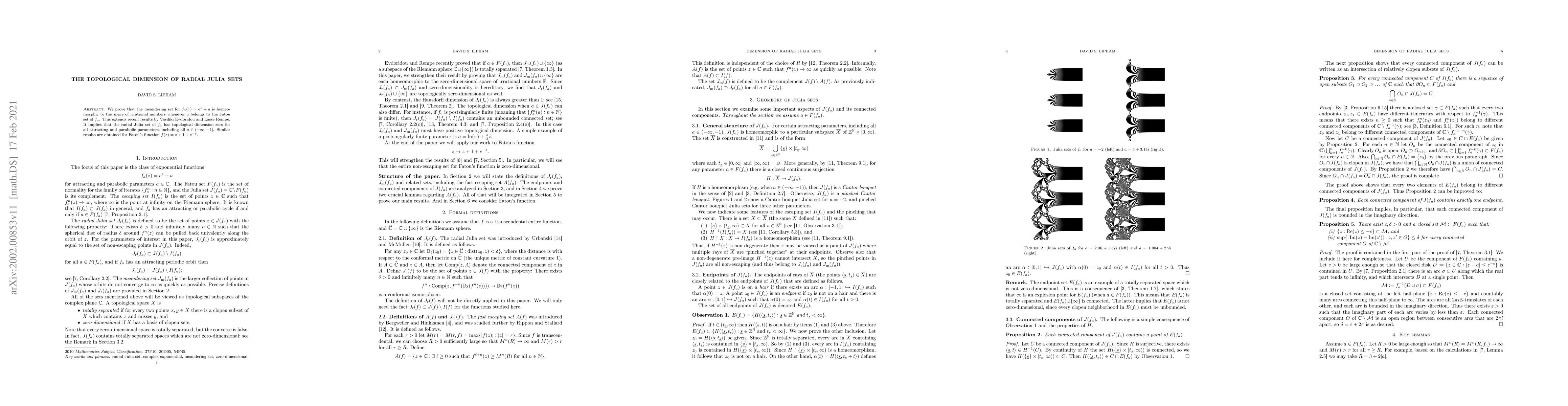 Thumbnail for The topological dimension of radial Julia sets
