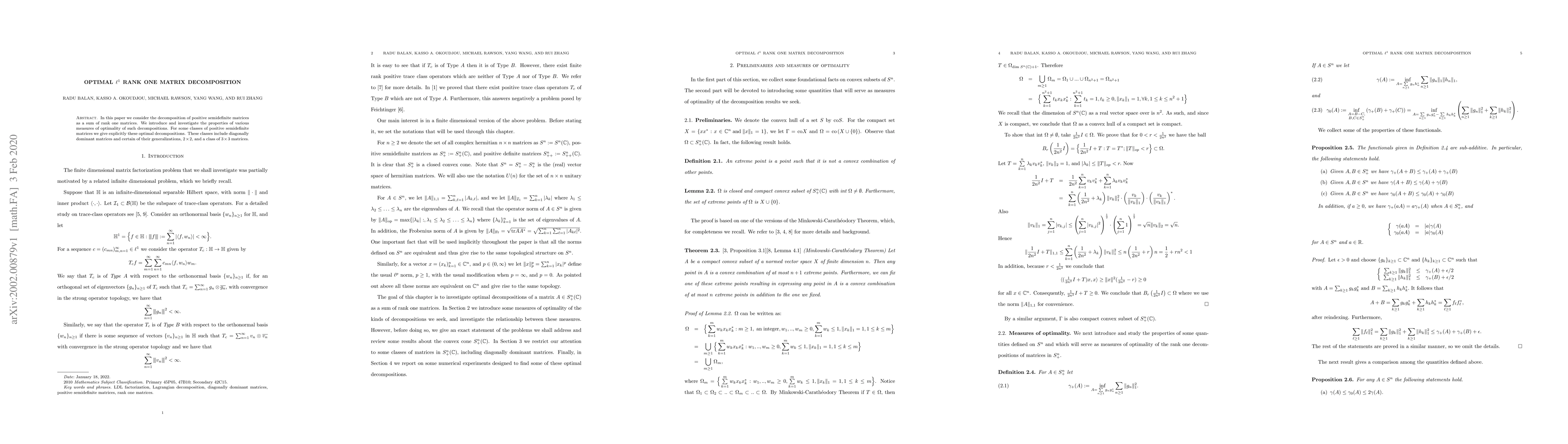 Thumbnail for Optimal l-one Rank One Matrix Decompositions