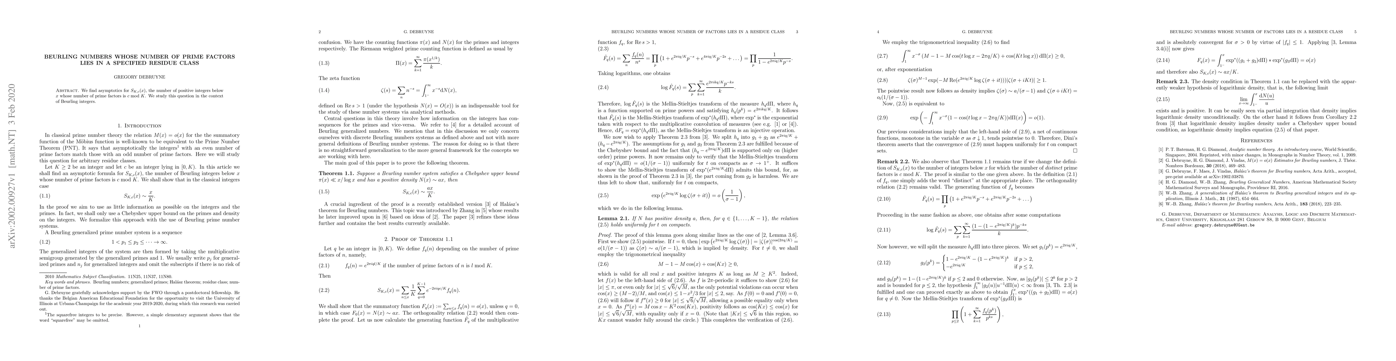 Thumbnail for Beurling numbers whose number of prime factors lies in a specified
  residue class