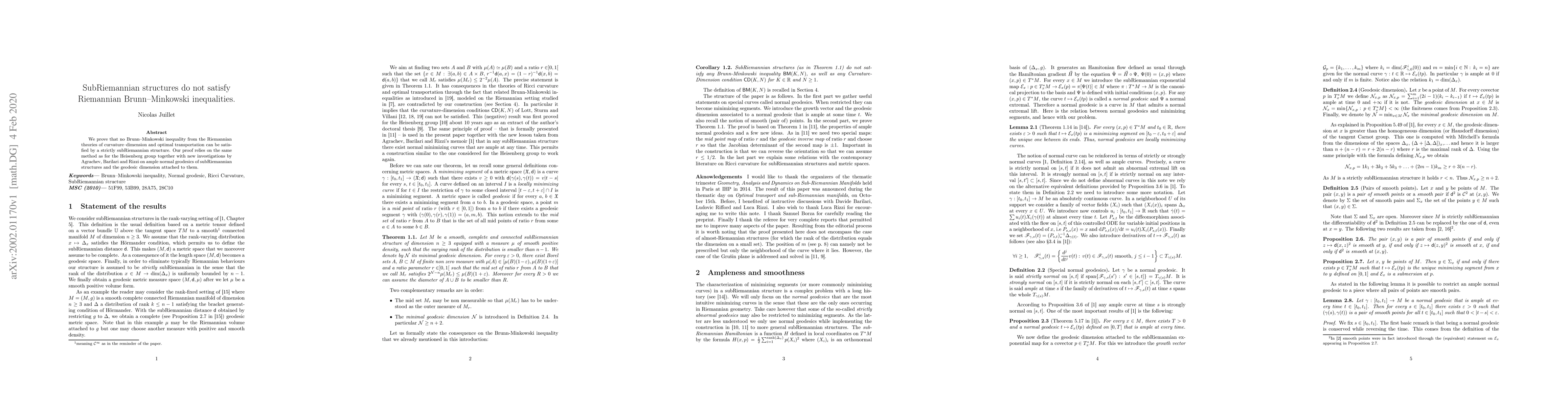 Thumbnail for SubRiemanniann structures do not satisify Riemannian Brunn--Minkowski
  inequalities