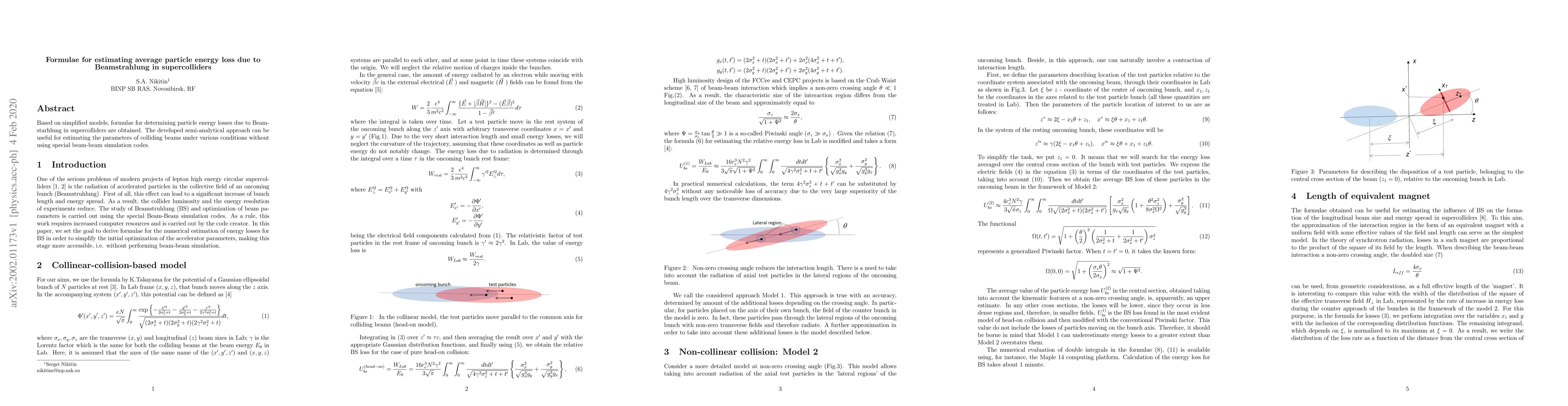 Thumbnail for Formulae for estimating average particle energy loss due to
  Beamstrahlung in supercolliders