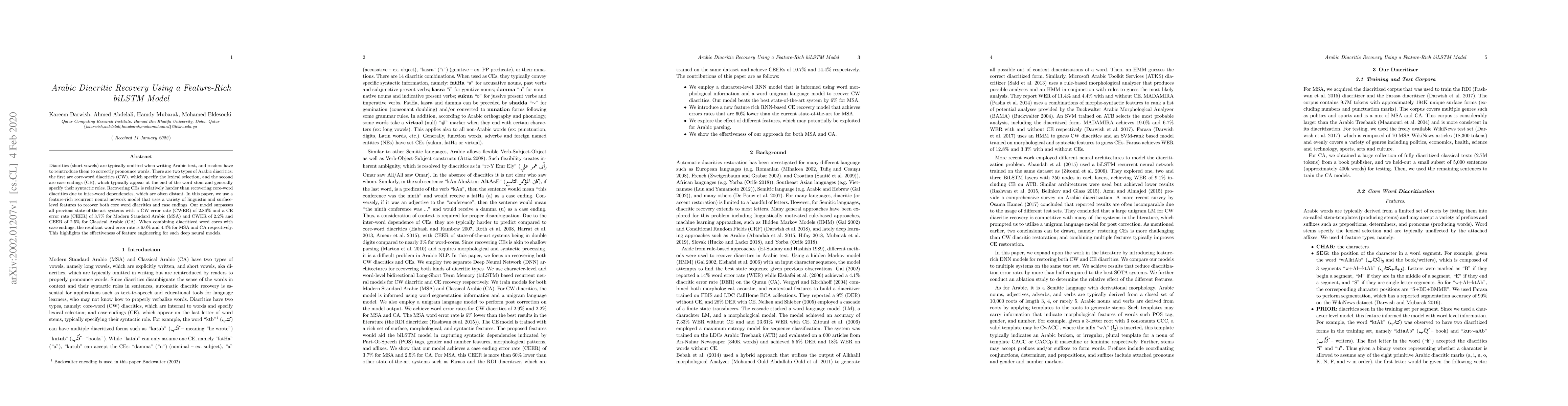 Thumbnail for Arabic Diacritic Recovery Using a Feature-Rich biLSTM Model