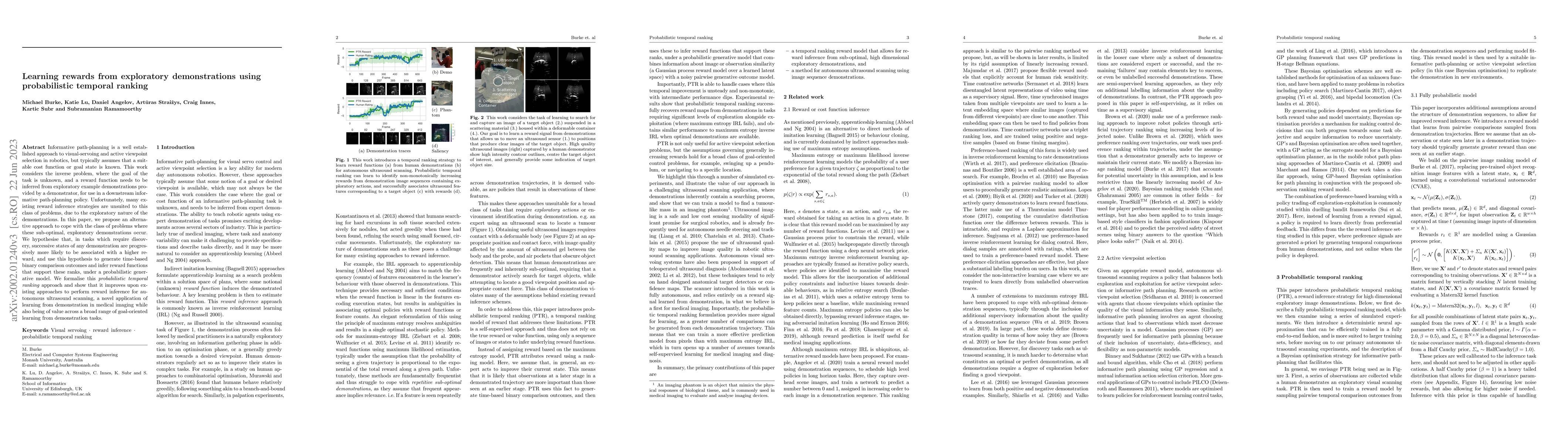 Thumbnail for Learning rewards for robotic ultrasound scanning using probabilistic
  temporal ranking