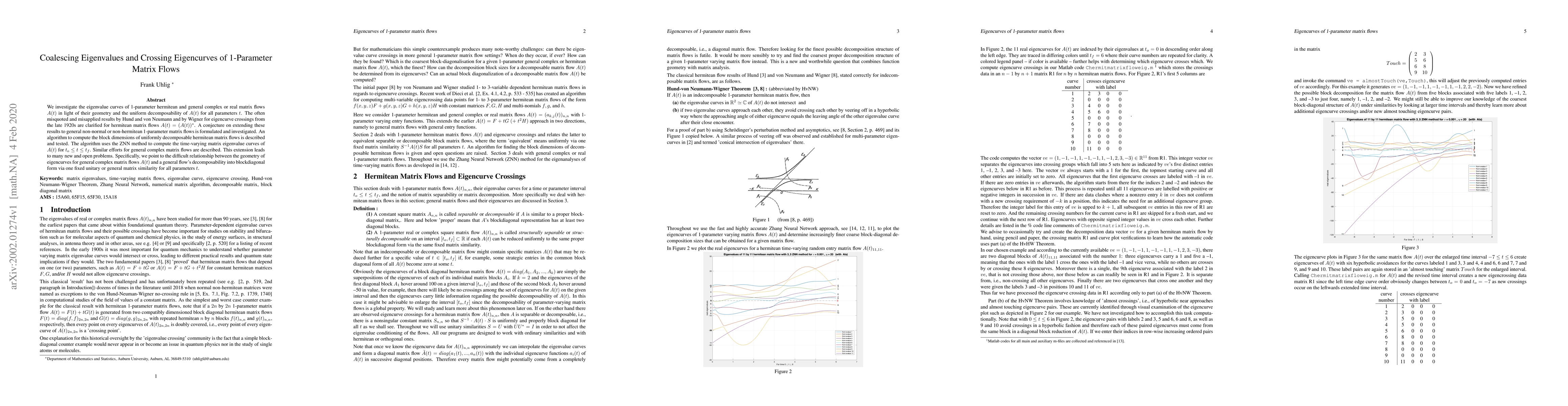 Thumbnail for Coalescing Eigenvalues and Crossing Eigencurves of 1-Parameter Matrix
  Flows