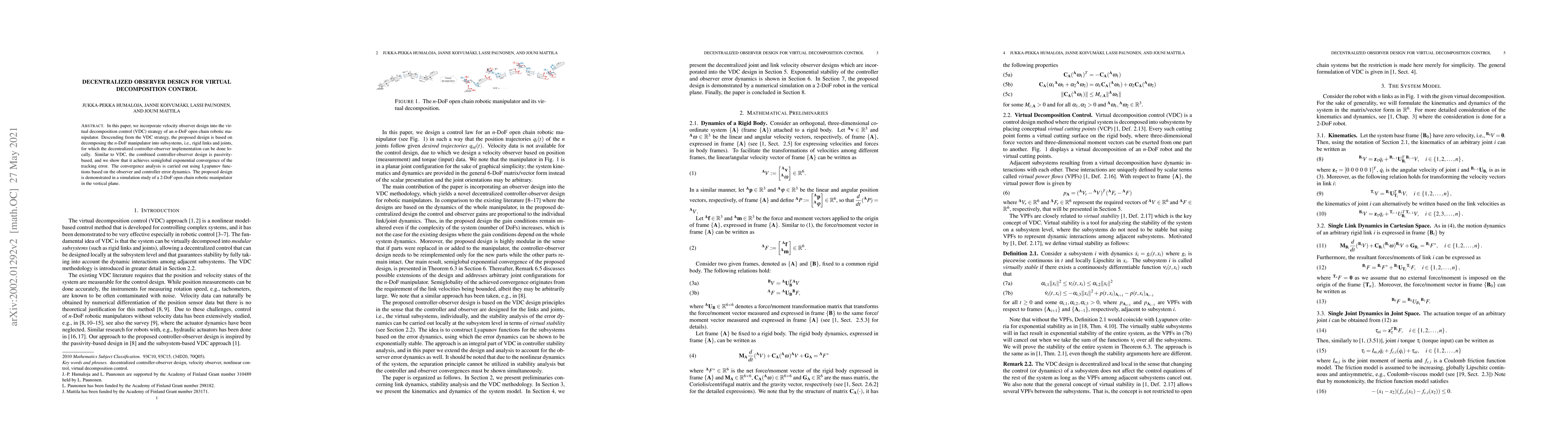 Thumbnail for Decentralized Observer Design for Virtual Decomposition Control