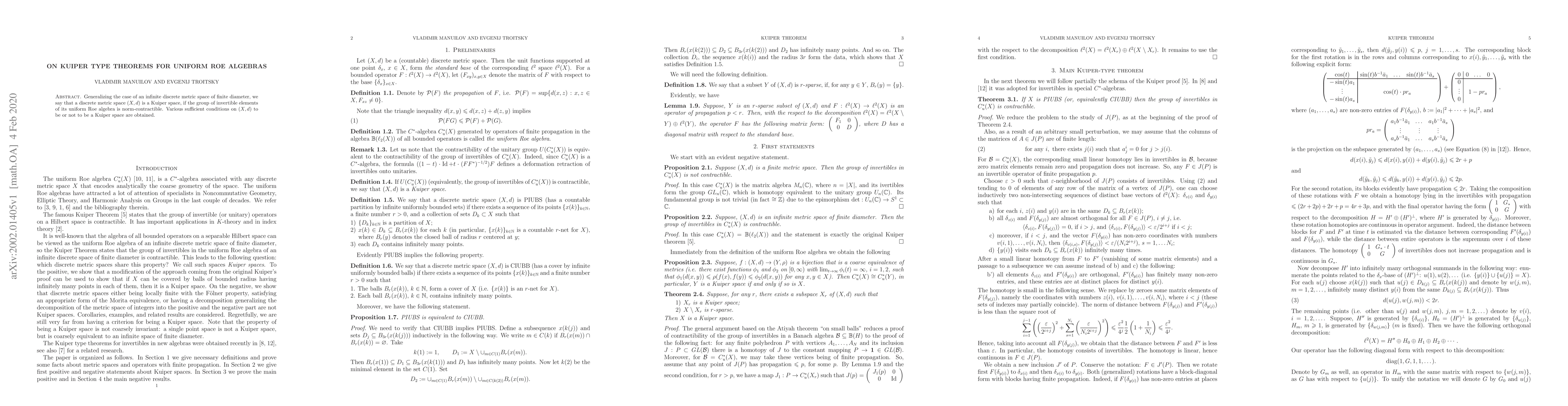 Thumbnail for On Kuiper type theorems for uniform Roe algebras