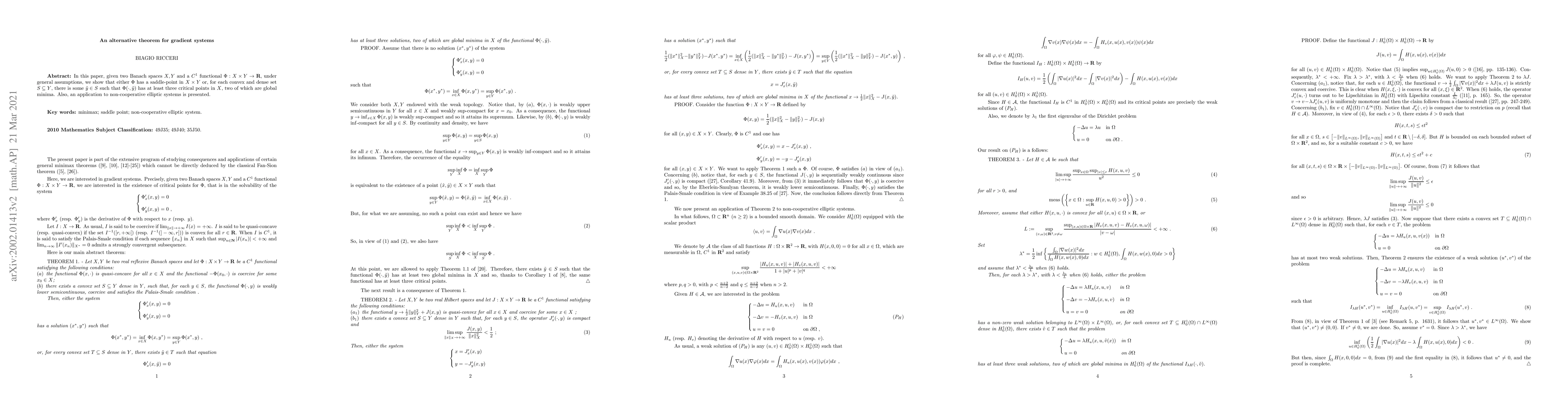 Thumbnail for An alternative theorem for gradient systems