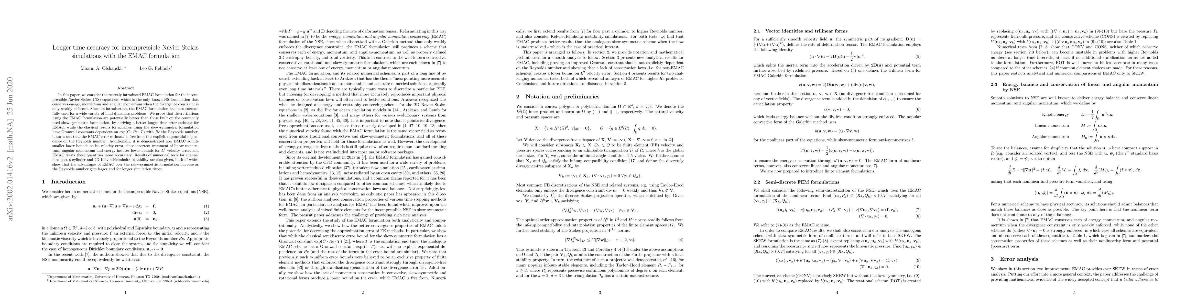 Thumbnail for Longer time accuracy for incompressible Navier-Stokes simulations with
  the EMAC formulation
