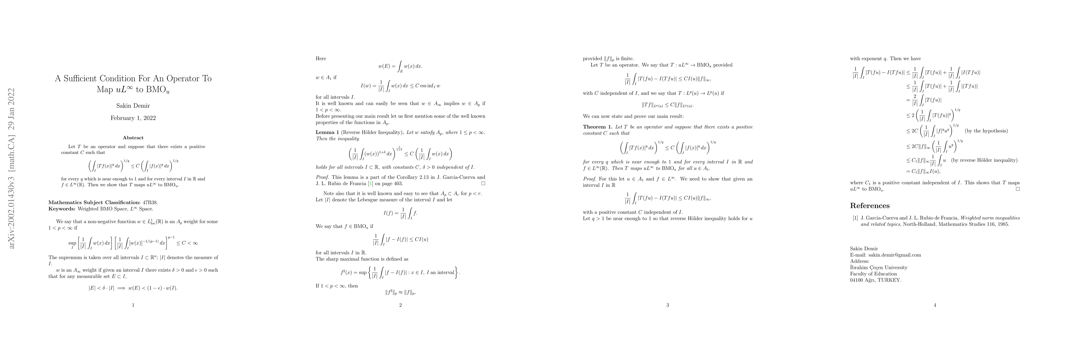 Thumbnail for A Sufficient Condition For An Operator To Map $uL^\infty$ to
  ${\rm{BMO}}_u$