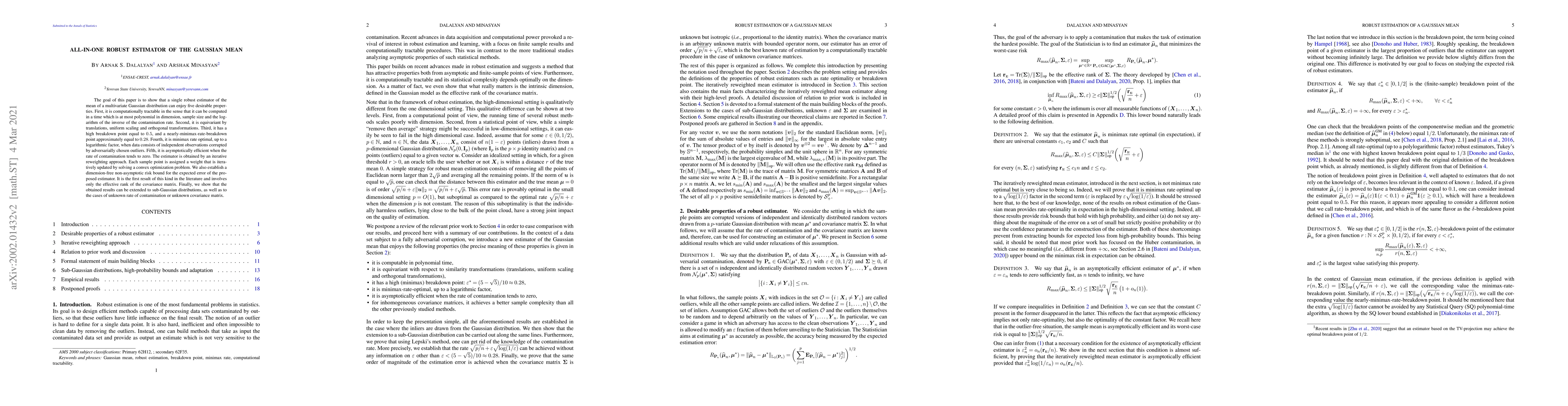 Thumbnail for All-In-One Robust Estimator of the Gaussian Mean