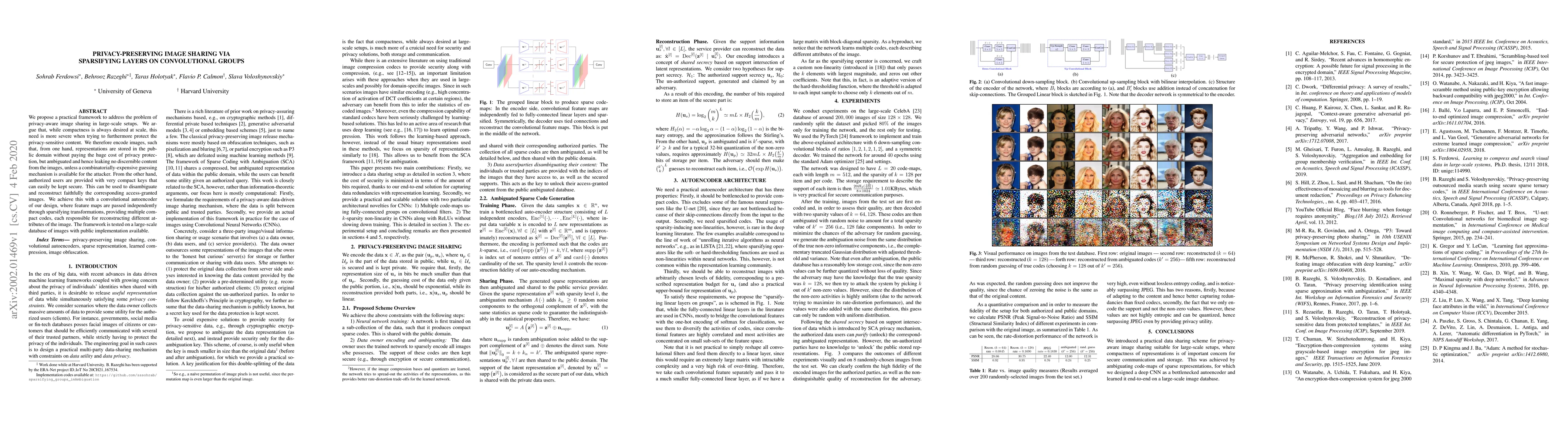 Thumbnail for Privacy-Preserving Image Sharing via Sparsifying Layers on Convolutional
  Groups