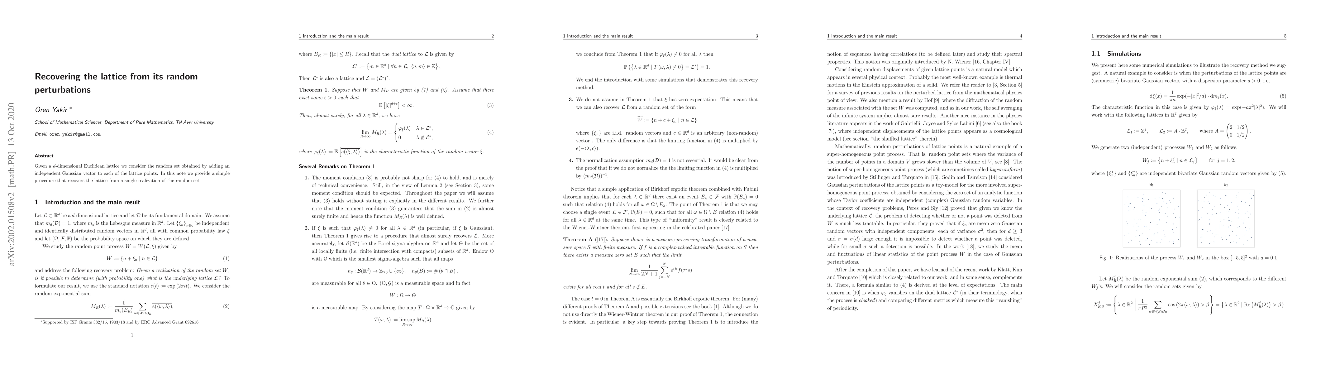 Thumbnail for Recovering the lattice from its random perturbations