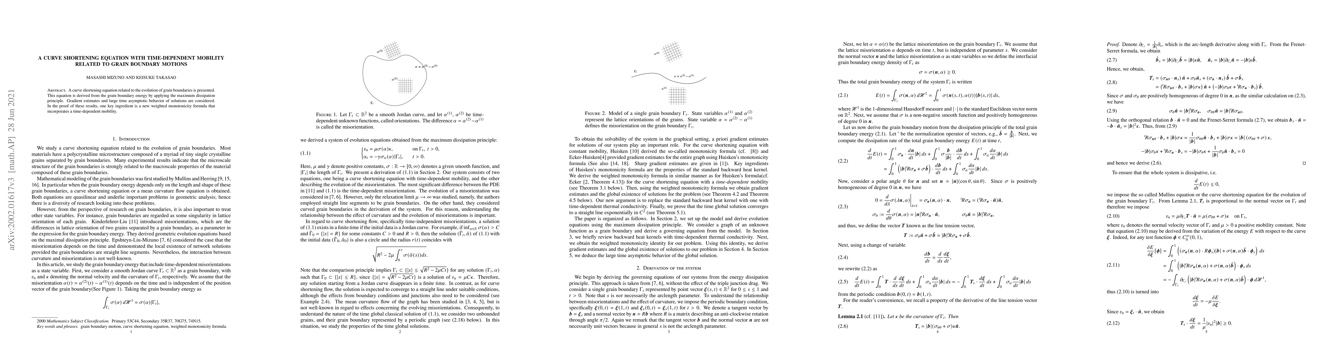 Thumbnail for A curve shortening equation with time-dependent mobility related to
  grain boundary motions