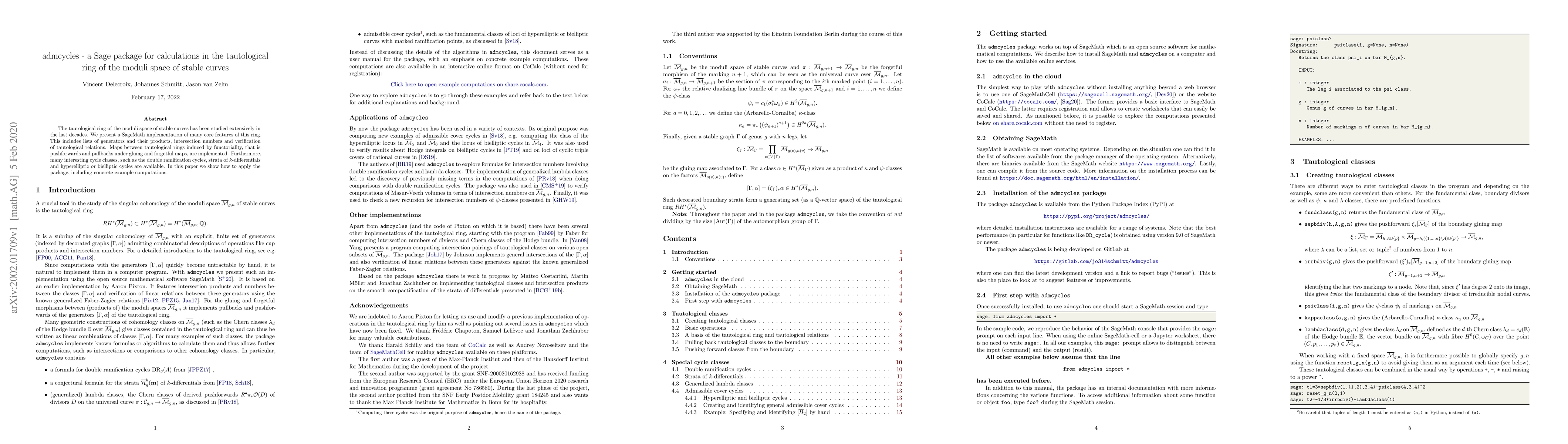 Thumbnail for admcycles -- a Sage package for calculations in the tautological ring of
  the moduli space of stable curves