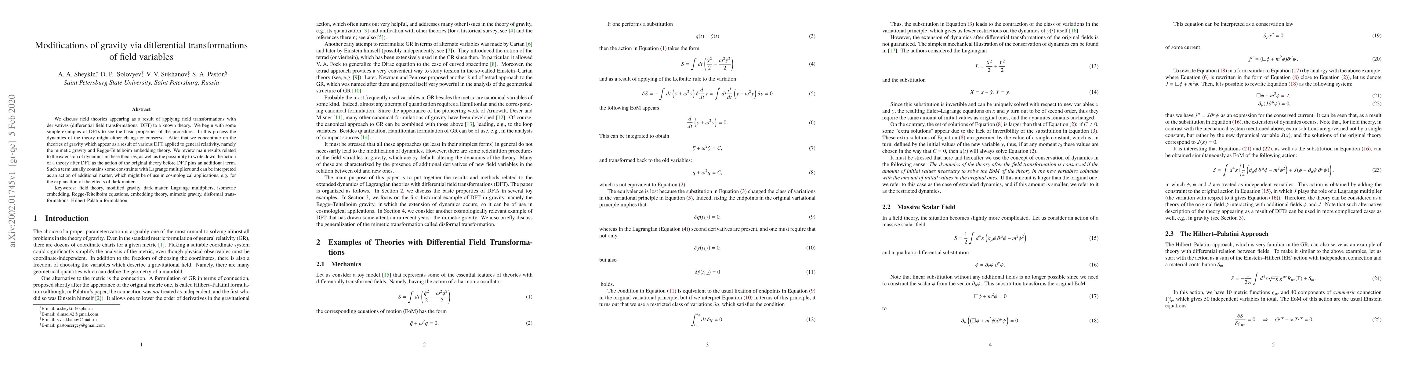 Thumbnail for Modifications of gravity via differential transformations of field
  variables