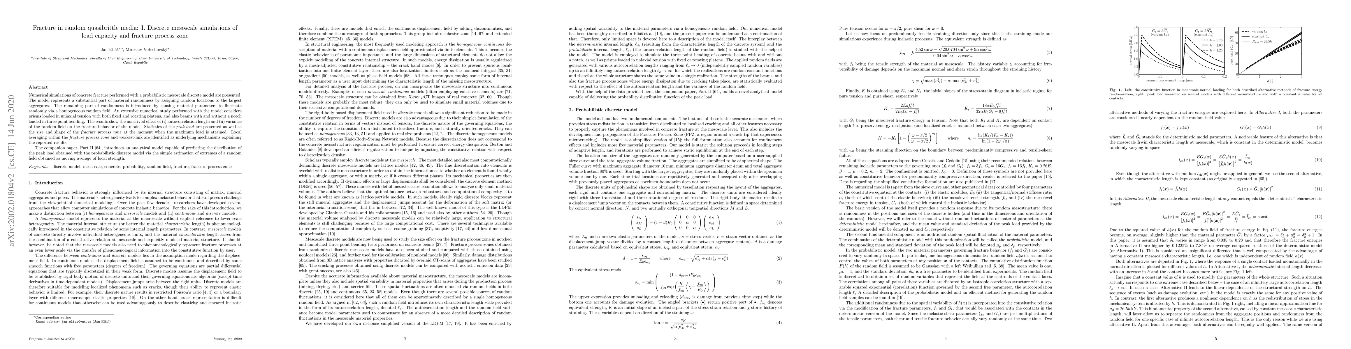 Thumbnail for Fracture in random quasibrittle media: I. Discrete mesoscale simulations
  of load capacity and fracture process zone