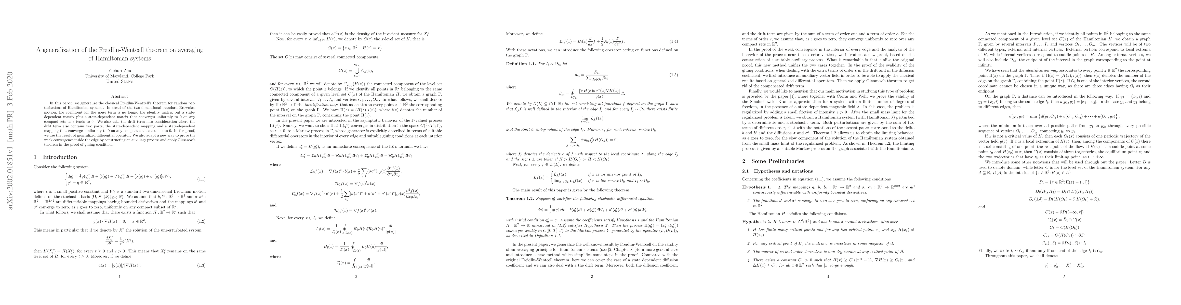 Thumbnail for A generalization of the Freidlin-Wentcell theorem on averaging of
  Hamiltonian systems