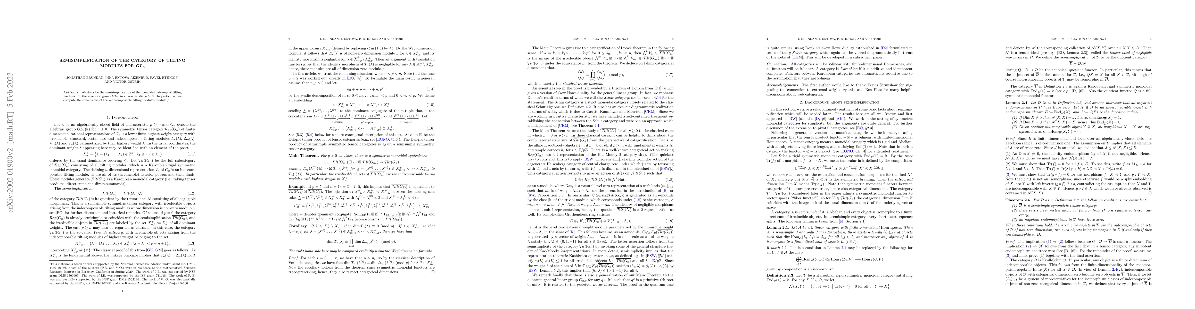 Thumbnail for Semisimplification of the category of tilting modules for GL_n