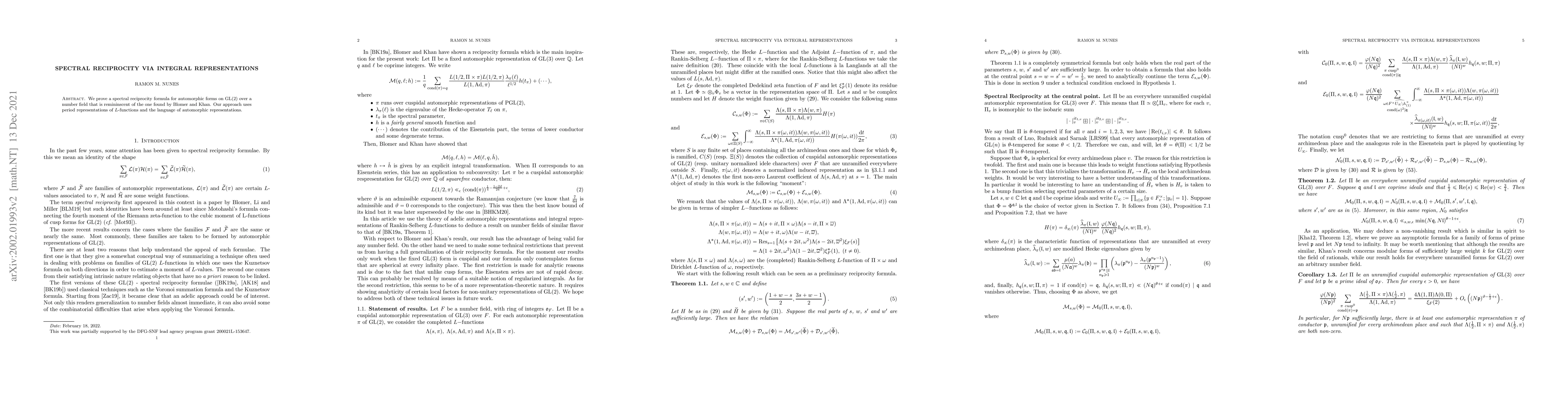 Thumbnail for Spectral reciprocity via integral representations