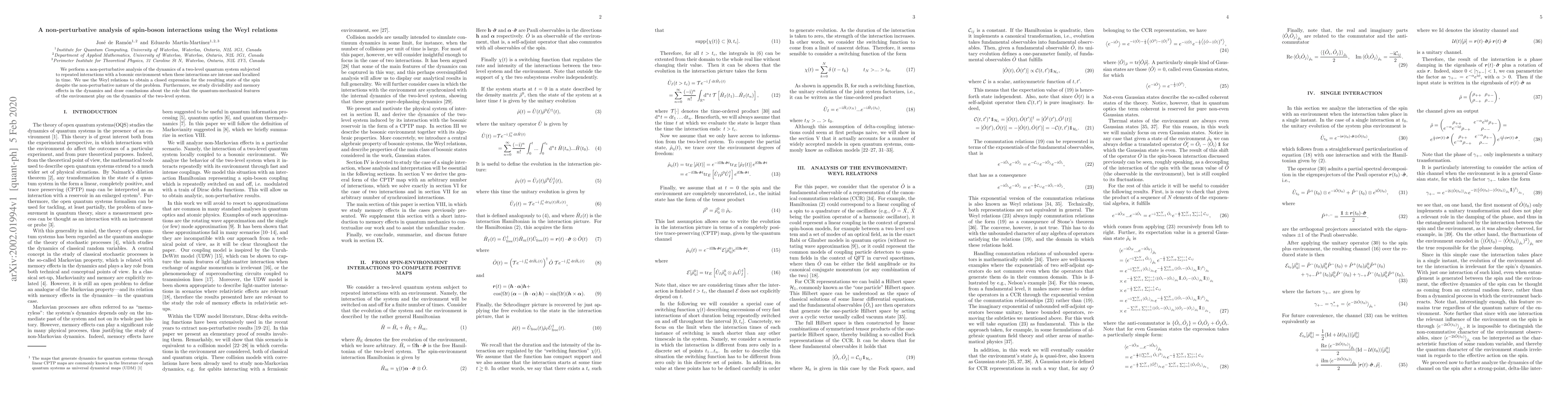 Thumbnail for A non-perturbative analysis of spin-boson interactions using the Weyl
  relations