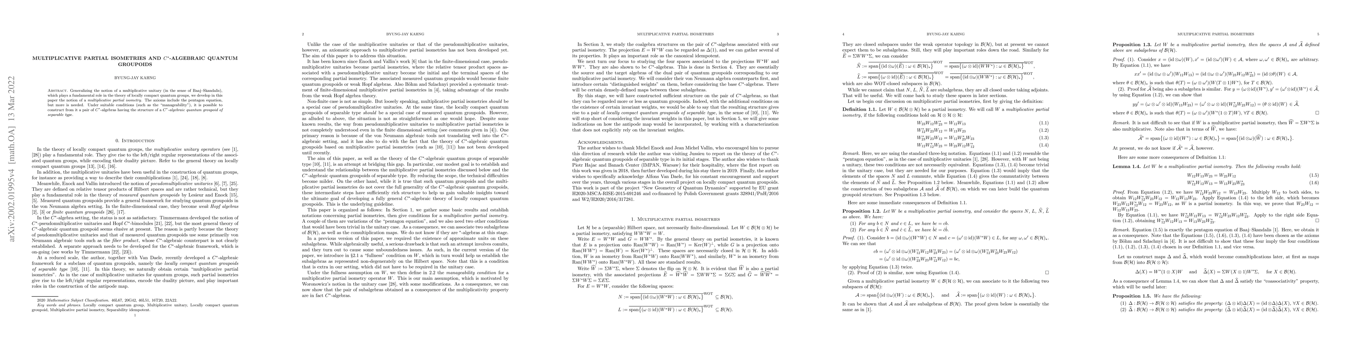 Thumbnail for Multiplicative partial isometries and C*-algebraic quantum groupoids