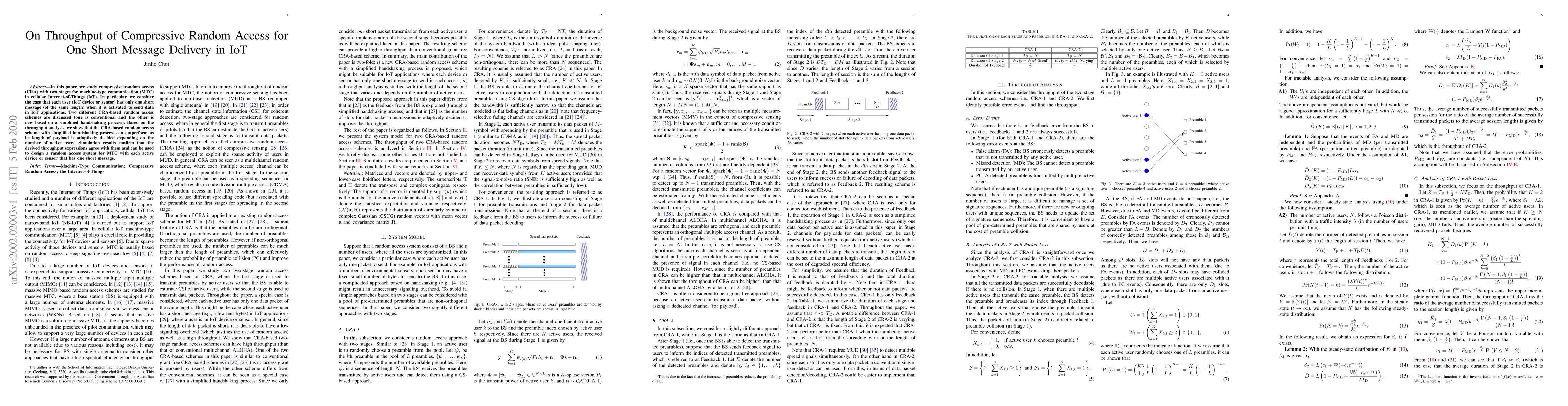 Thumbnail for On Throughput of Compressive Random Access for One Short Message
  Delivery in IoT