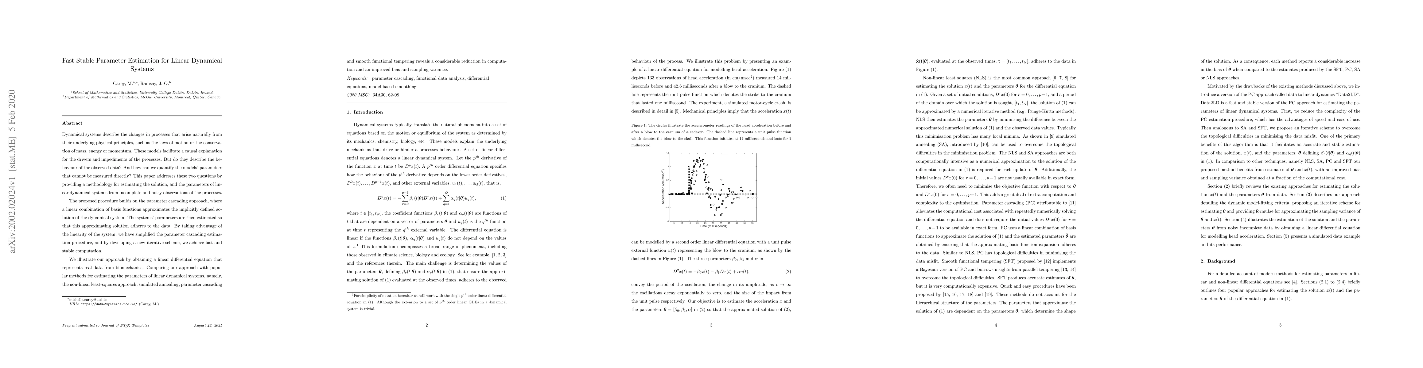Thumbnail for Fast Stable Parameter Estimation for Linear Dynamical Systems