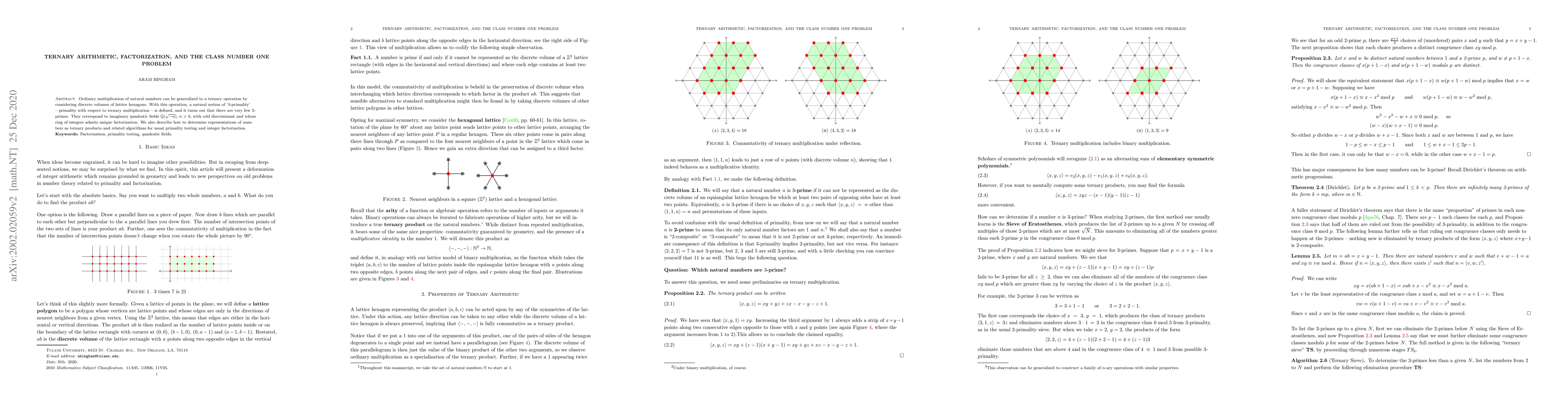 Thumbnail for Ternary arithmetic, factorization, and the class number one problem