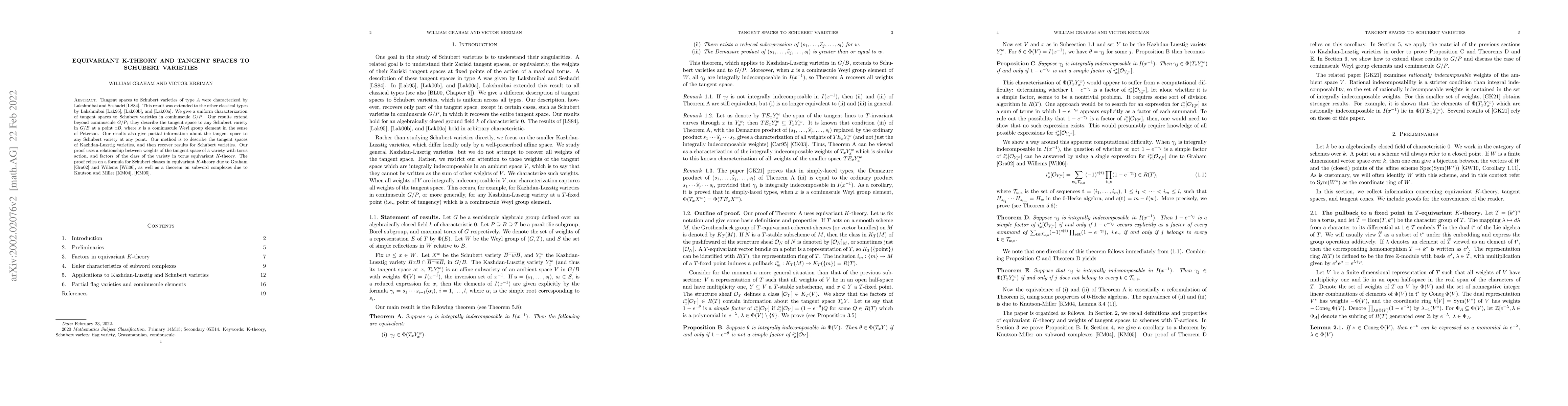 Thumbnail for Equivariant K-theory and tangent spaces to Schubert varieties