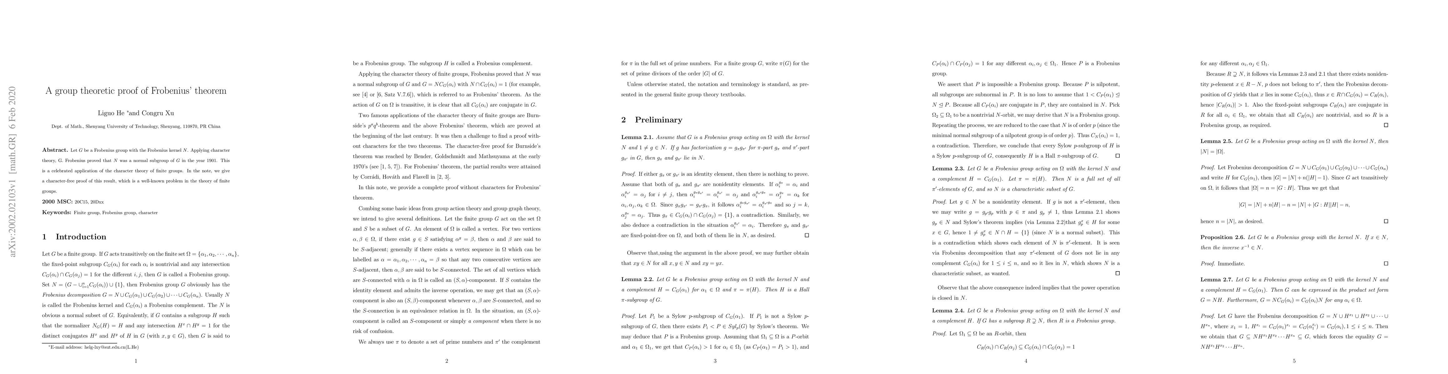 Thumbnail for A group theoretic proof of Frobenius' theorem