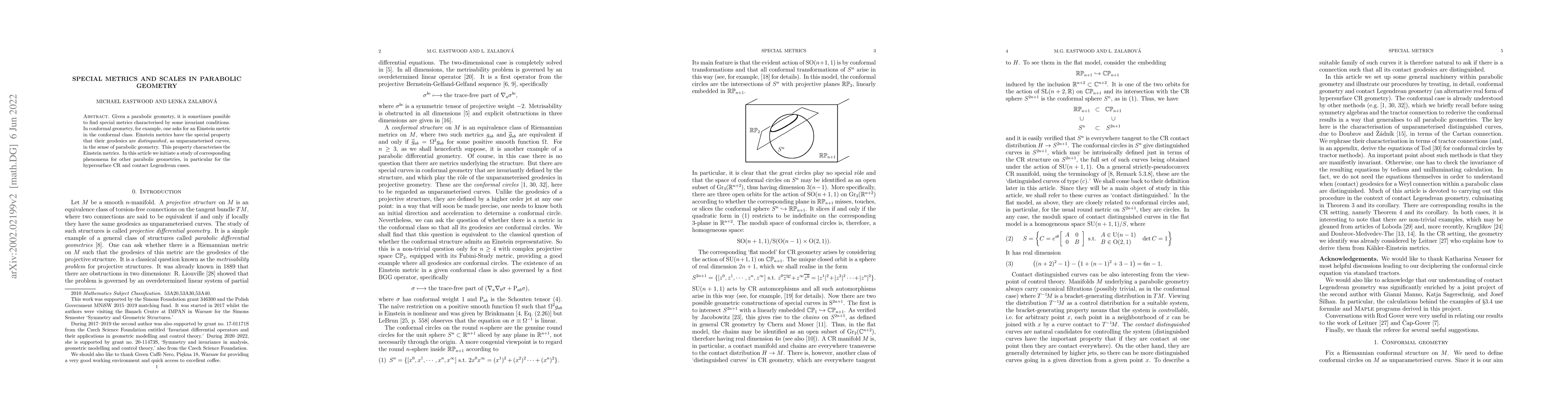 Thumbnail for Special metrics and scales in parabolic geometry