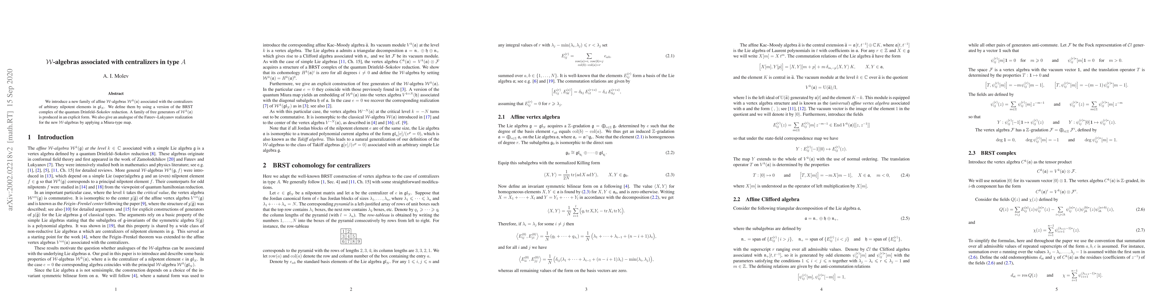 Thumbnail for $W$-algebras associated with centralizers in type $A$