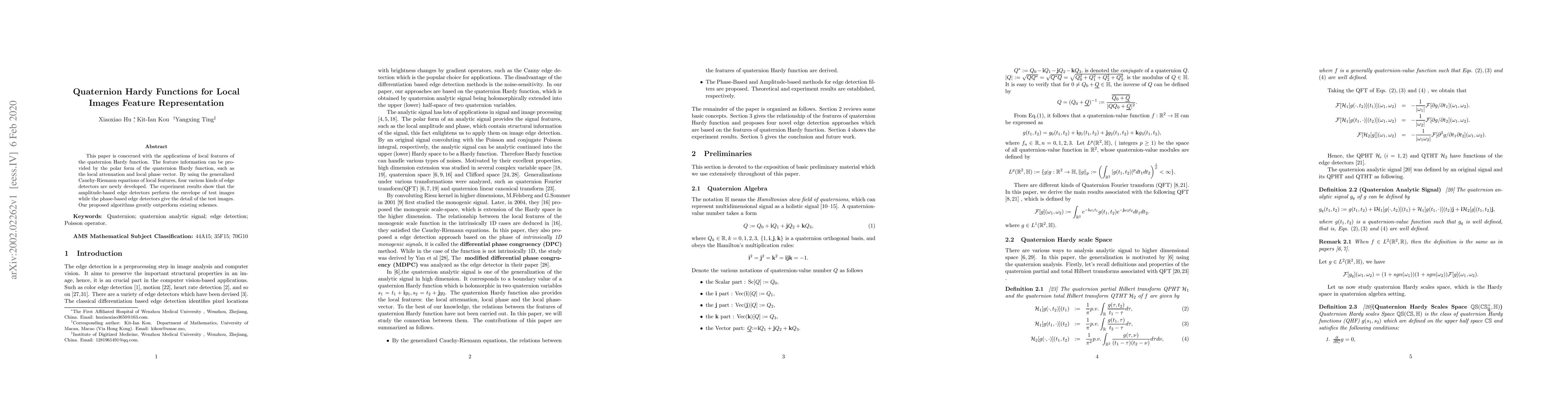 Thumbnail for Quaternion Hardy Functions for Local Images Feature Representation
