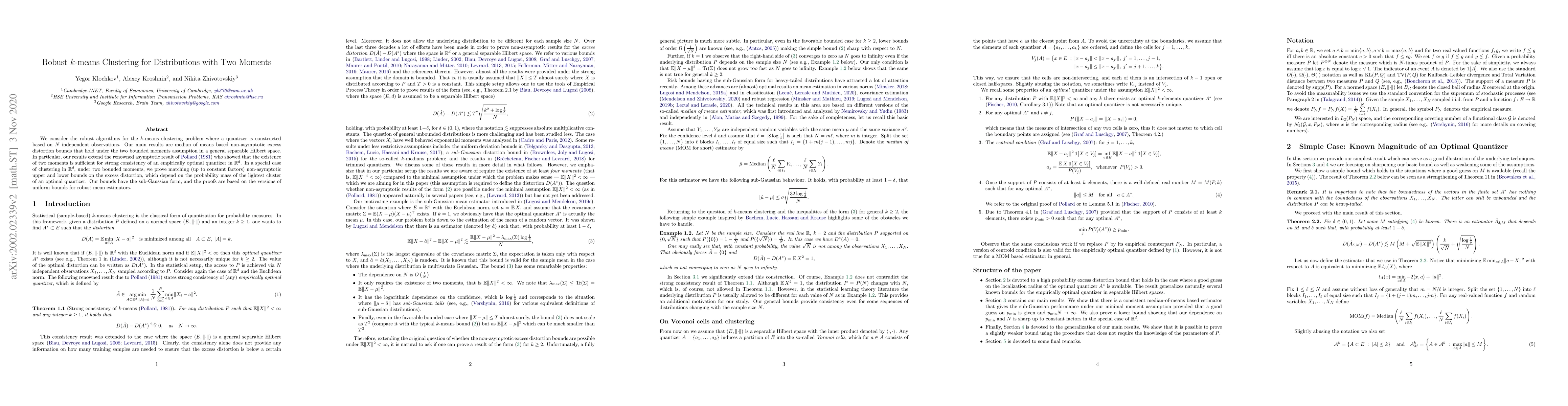 Thumbnail for Robust $k$-means Clustering for Distributions with Two Moments