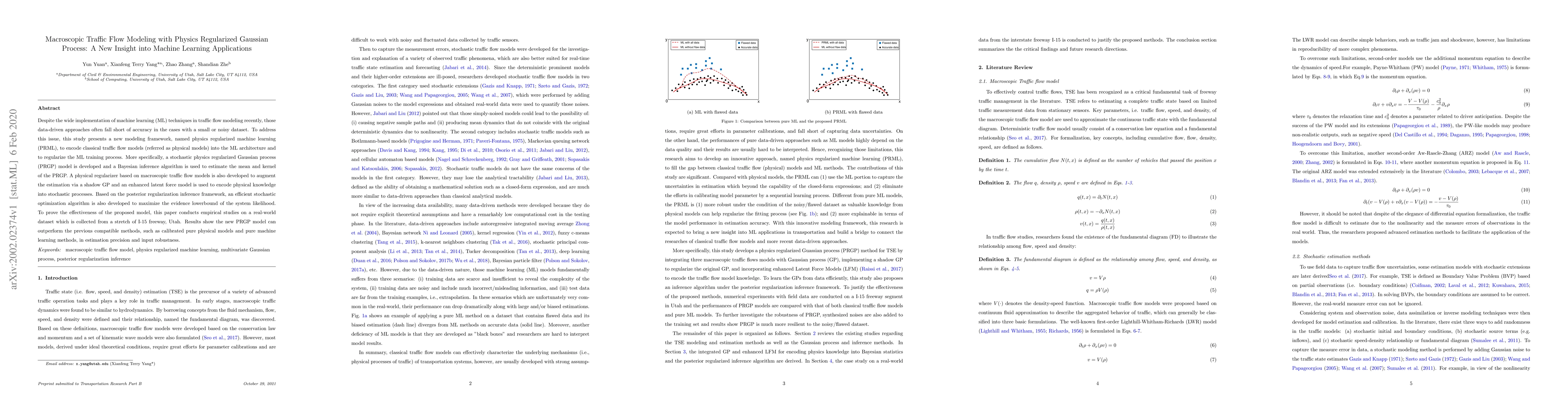Thumbnail for Macroscopic Traffic Flow Modeling with Physics Regularized Gaussian
  Process: A New Insight into Machine Learning Applications